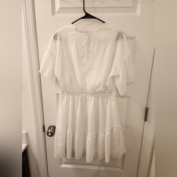 Cato White Mini Dress Short Flutter Sleeves Womens V Neck Size XS #Z537 - Picture 3 of 5